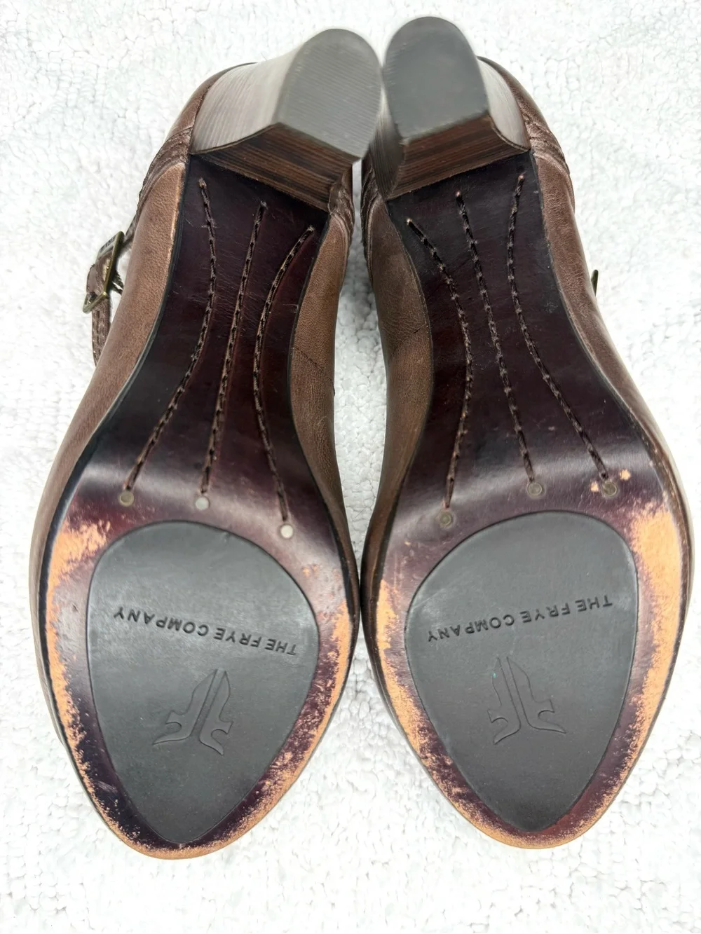 Frye Miranda Mary Jane Pumps Brown Leather Block Heels Womens 6.5 M